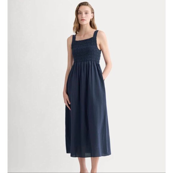 Everlane Navy Blue The Gauze Smocked Dress Size Medium - Picture 1 of 5